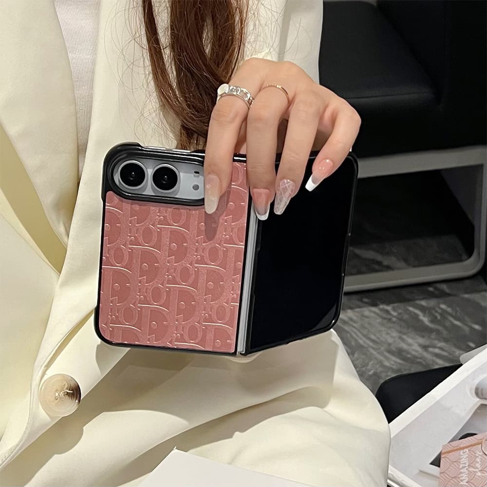 Luxury Dior Oblique Embossed Leather Foldable iPhone Duo Case