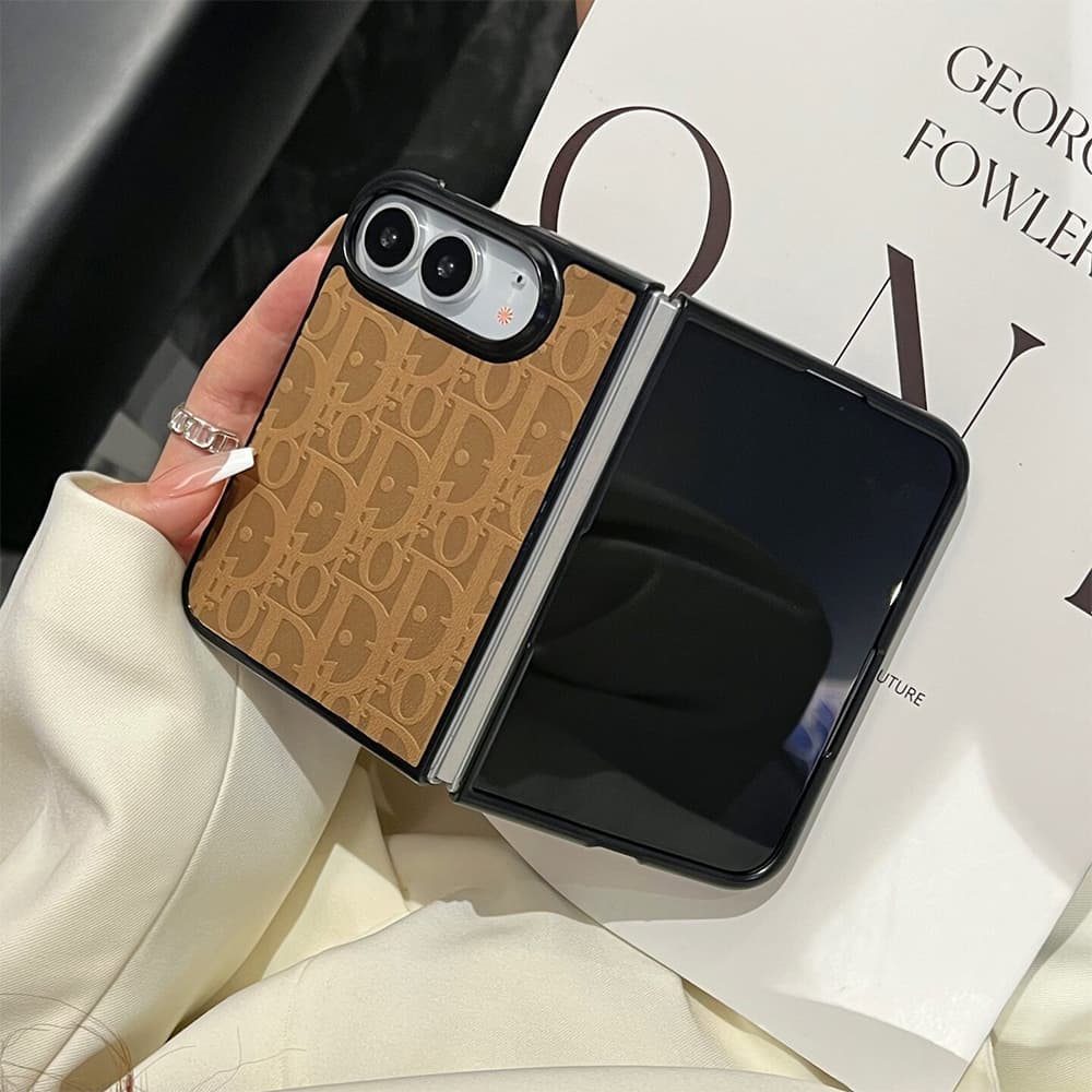 Luxury Dior Oblique Embossed Leather Foldable iPhone Duo Case