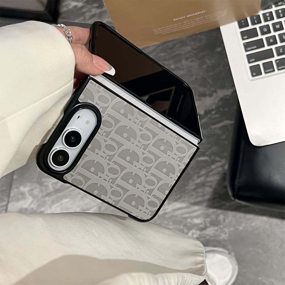 Luxury Dior Oblique Embossed Leather Foldable iPhone Duo Case
