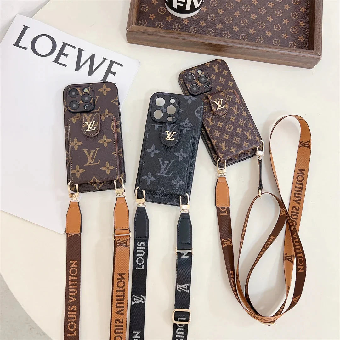 Monogram Canvas Leather Button Card Holder Crossbody iPhone Case Roxy New 2