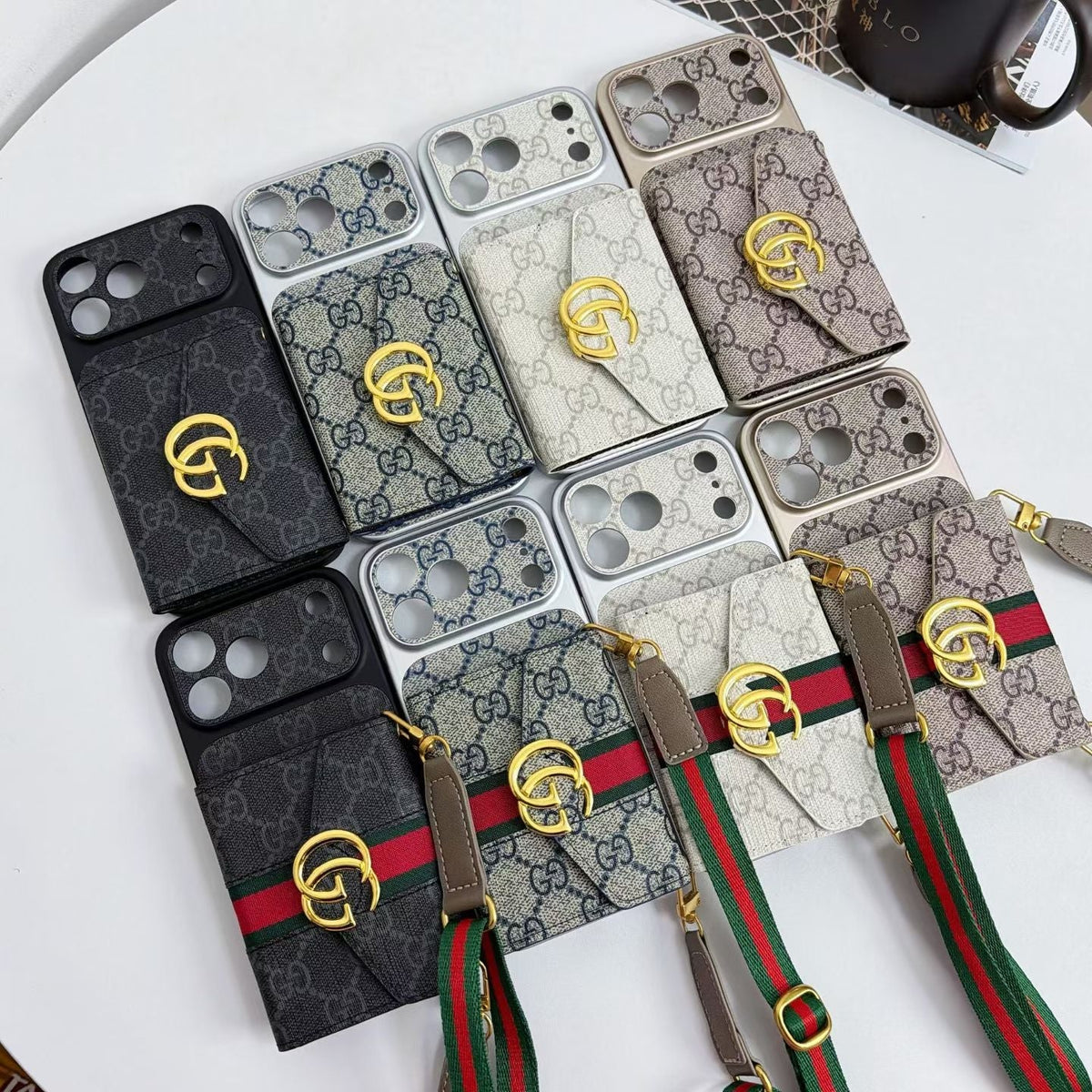 GG Luxury Supreme Monogram Wallet Case for iPhone 13-18 Pro & Pro Max