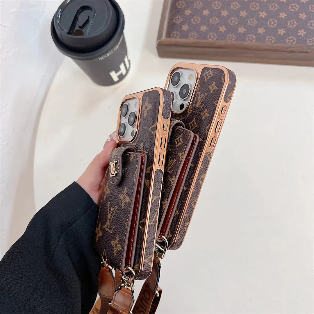 LUXURY ELECTROPLATING MONOGRAM CARD HOLDER CROSSBODY IPHONE CASE theroxymob