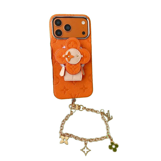 Premium Monogram Leather Case with Rotating Stand for iPhone 13-18 Pro & Pro Max