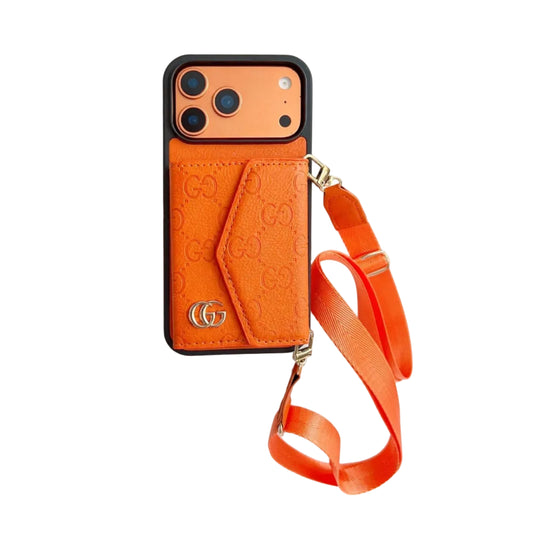 Luxury Plain Leather Crossbody Wallet Case For iPhone 12-17