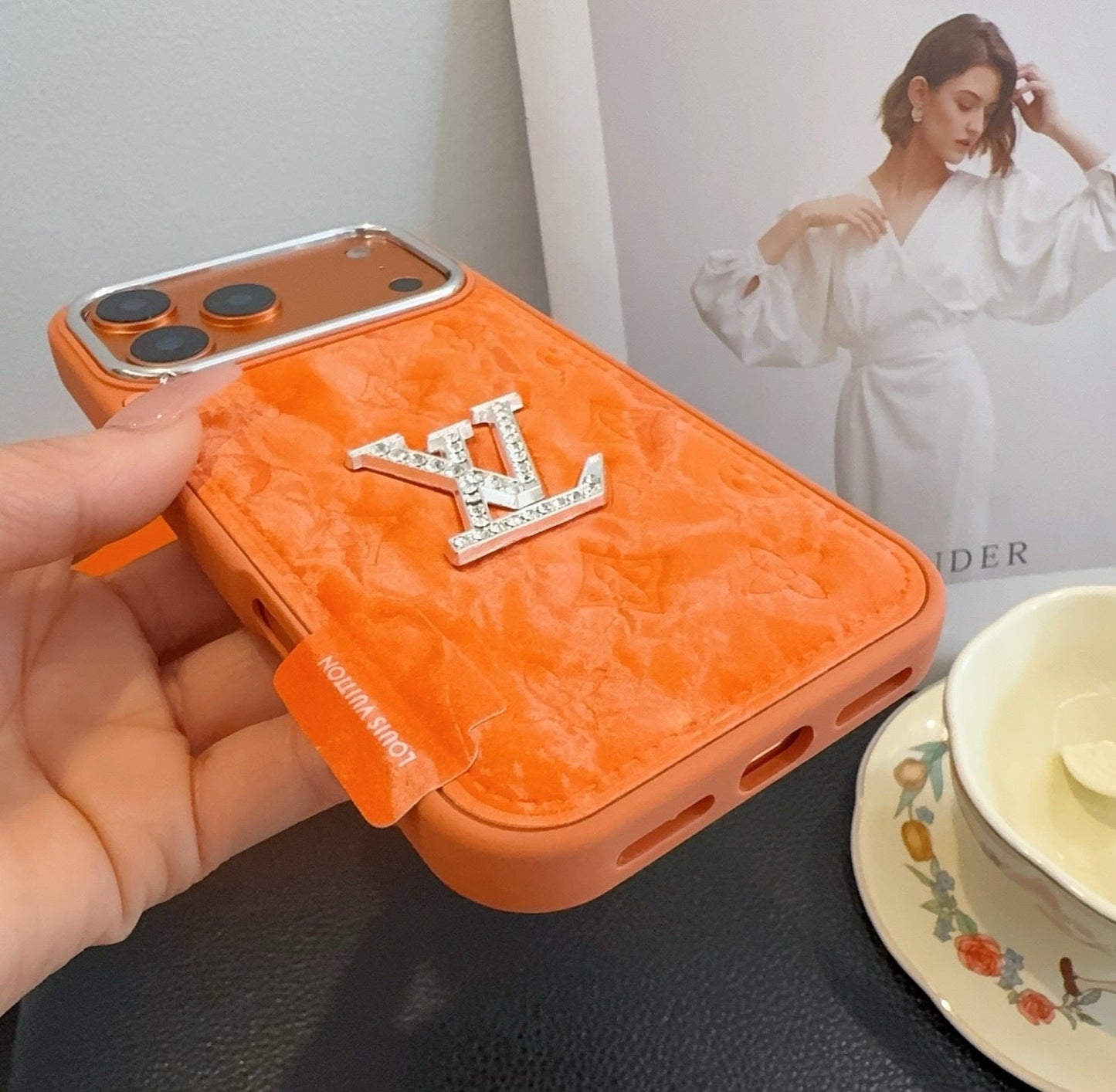 Premium Monogram Embossed Orange – Crystal Logo Edition