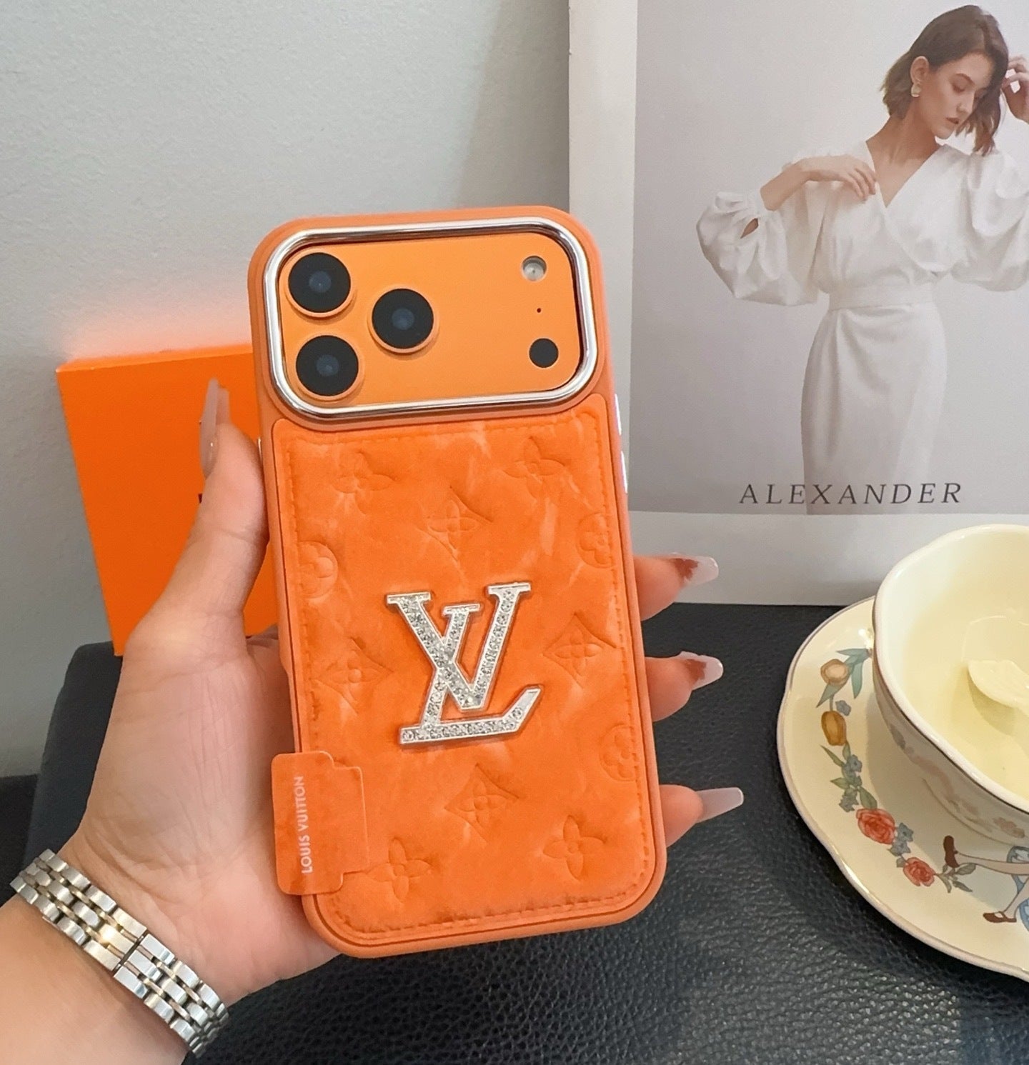 Premium Monogram Embossed Orange – Crystal Logo Edition