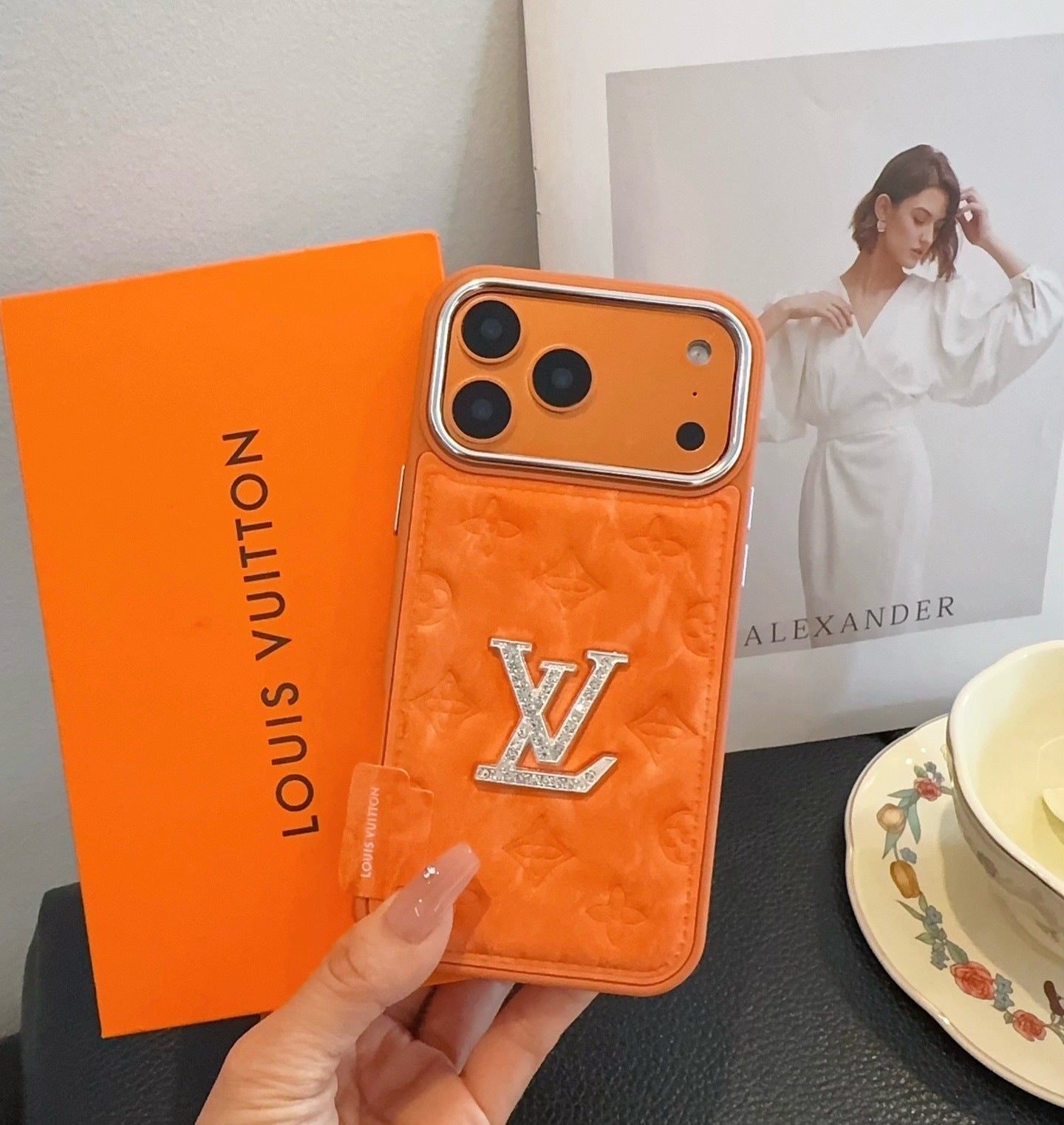 Premium Monogram Embossed Orange – Crystal Logo Edition
