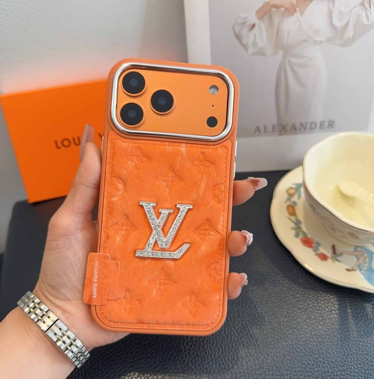 Premium Monogram Embossed Orange – Crystal Logo Edition