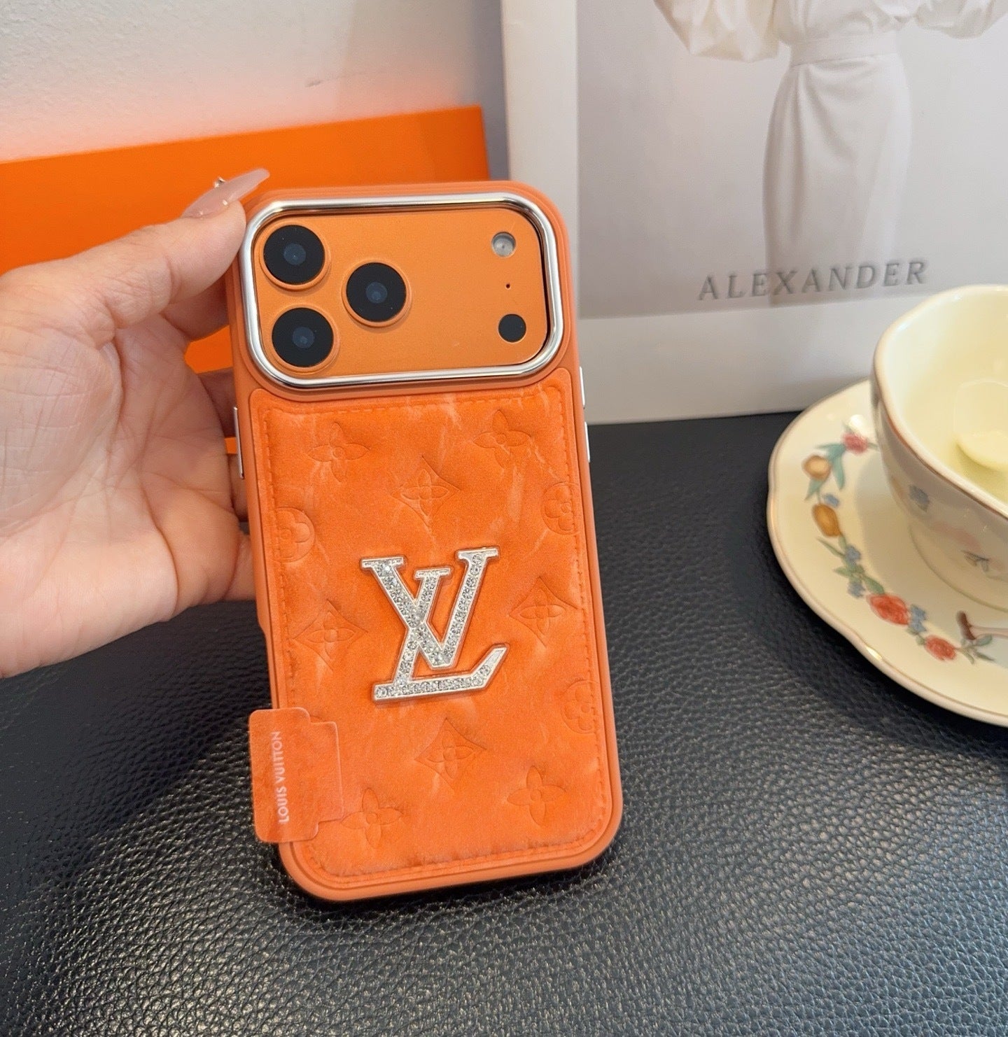 Premium Monogram Embossed Orange – Crystal Logo Edition