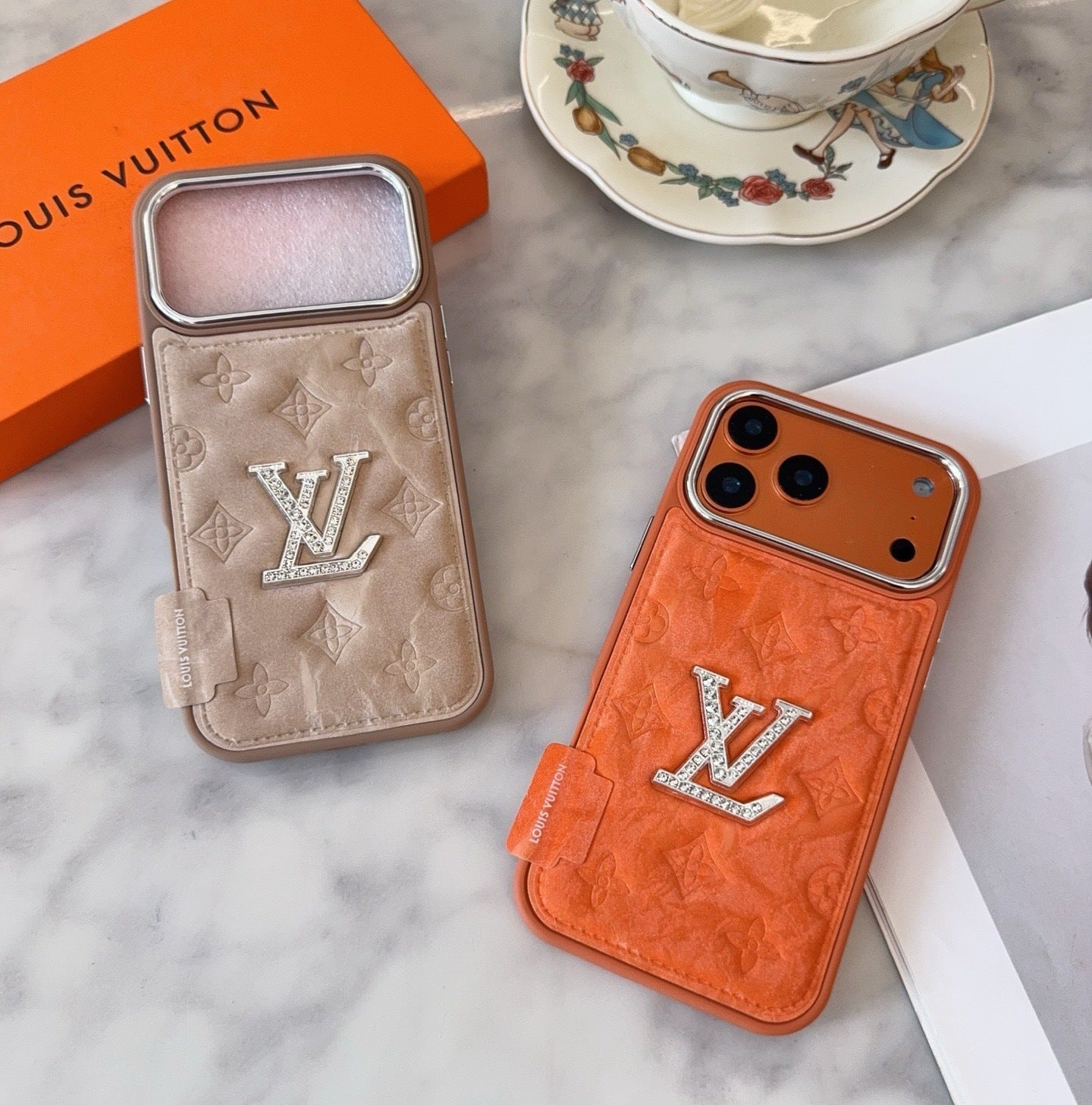 Premium Monogram Embossed Orange – Crystal Logo Edition