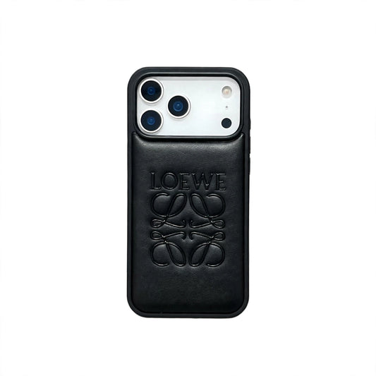 Luxury Loewe-Inspired Leather iPhone Case with Embossed Anagram Logo