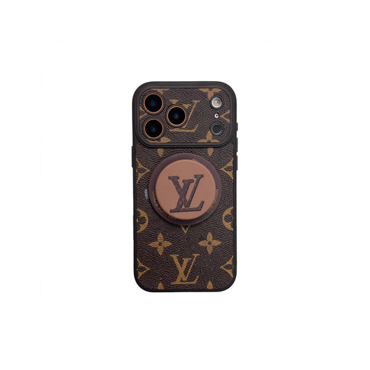 Luxury Monogram Leather Magsafe Phone Case Stand Function for iPhone 13-17 Series