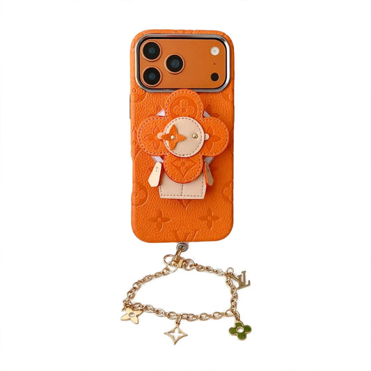Premium Monogram Leather Case with Rotating Stand for iPhone 13-17 Series