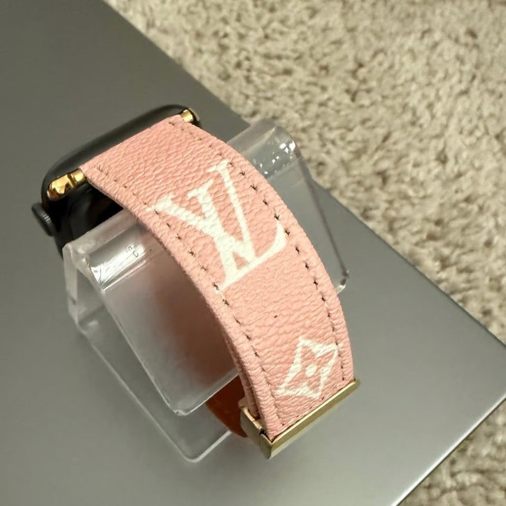 PINK LEATHER CANVAS LUXURY APPLE WATCH STRAP Roxy New 2