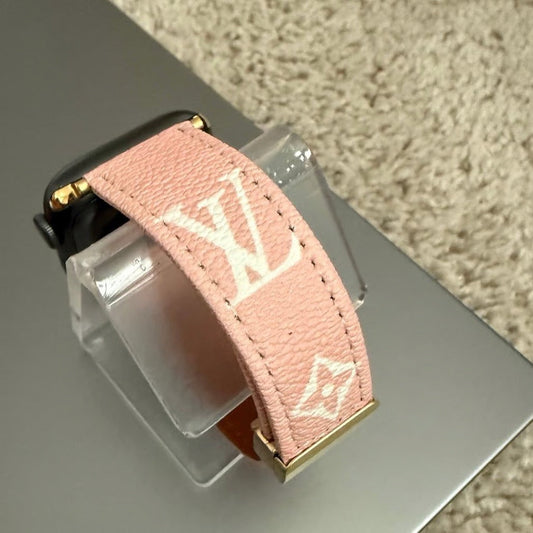 PINK LEATHER CANVAS LUXURY APPLE WATCH STRAP Roxy New 2