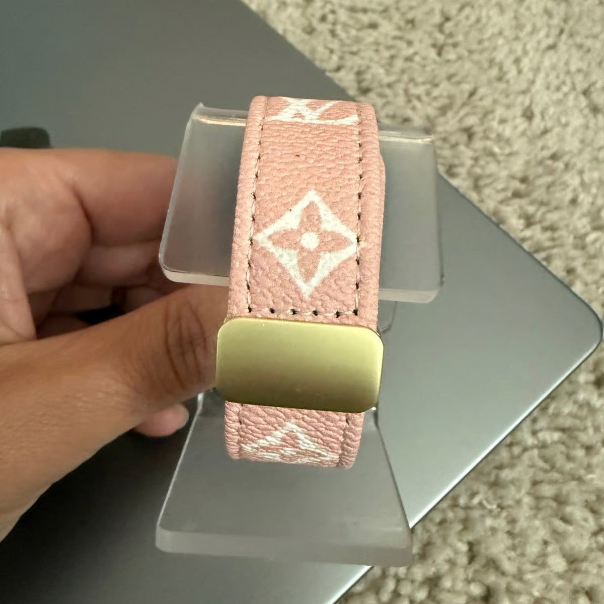 PINK LEATHER CANVAS LUXURY APPLE WATCH STRAP Roxy New 2