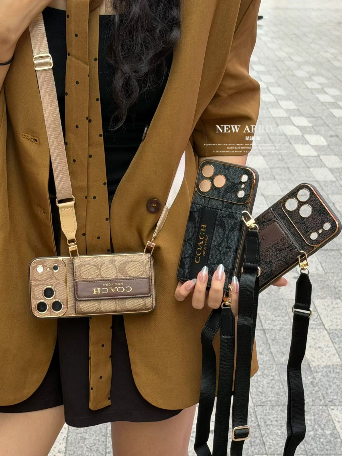 Premium Leather Coach Phone Case with Wallet and Strap For iPhone 12-18 Series
