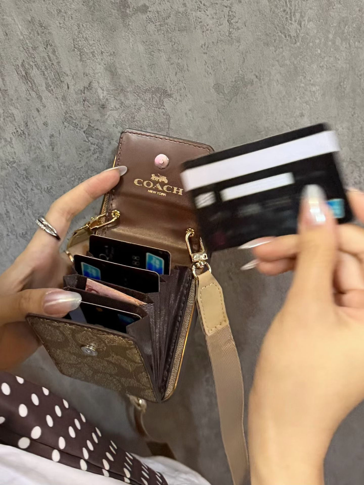 Luxury Leather Coach iPhone Case with Card Holder and Strap For iPhone 12-18 Series