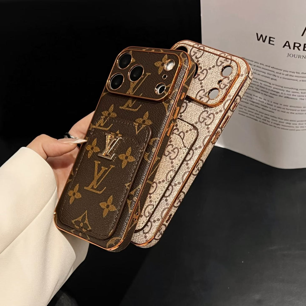 Elegant LV Leather iPhone Case with Card Holder For iPhone 13-18 Pro & Pro Max