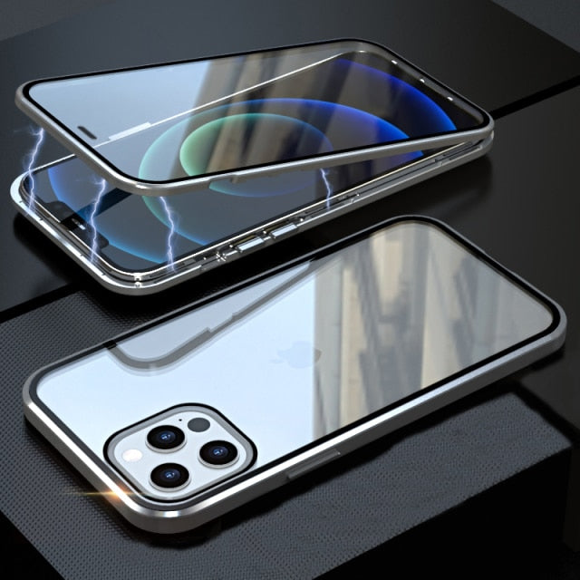 Magnetic Metal Case Clear Double-Sided Glass For iPhone 13 / 12 Series - theroxymob