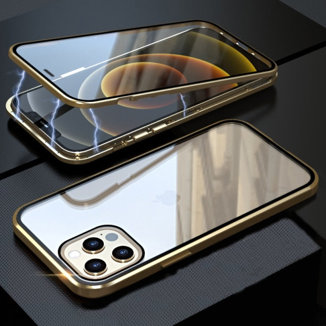 Magnetic Metal Case Clear Double-Sided Glass For iPhone 13 / 12 Series - theroxymob