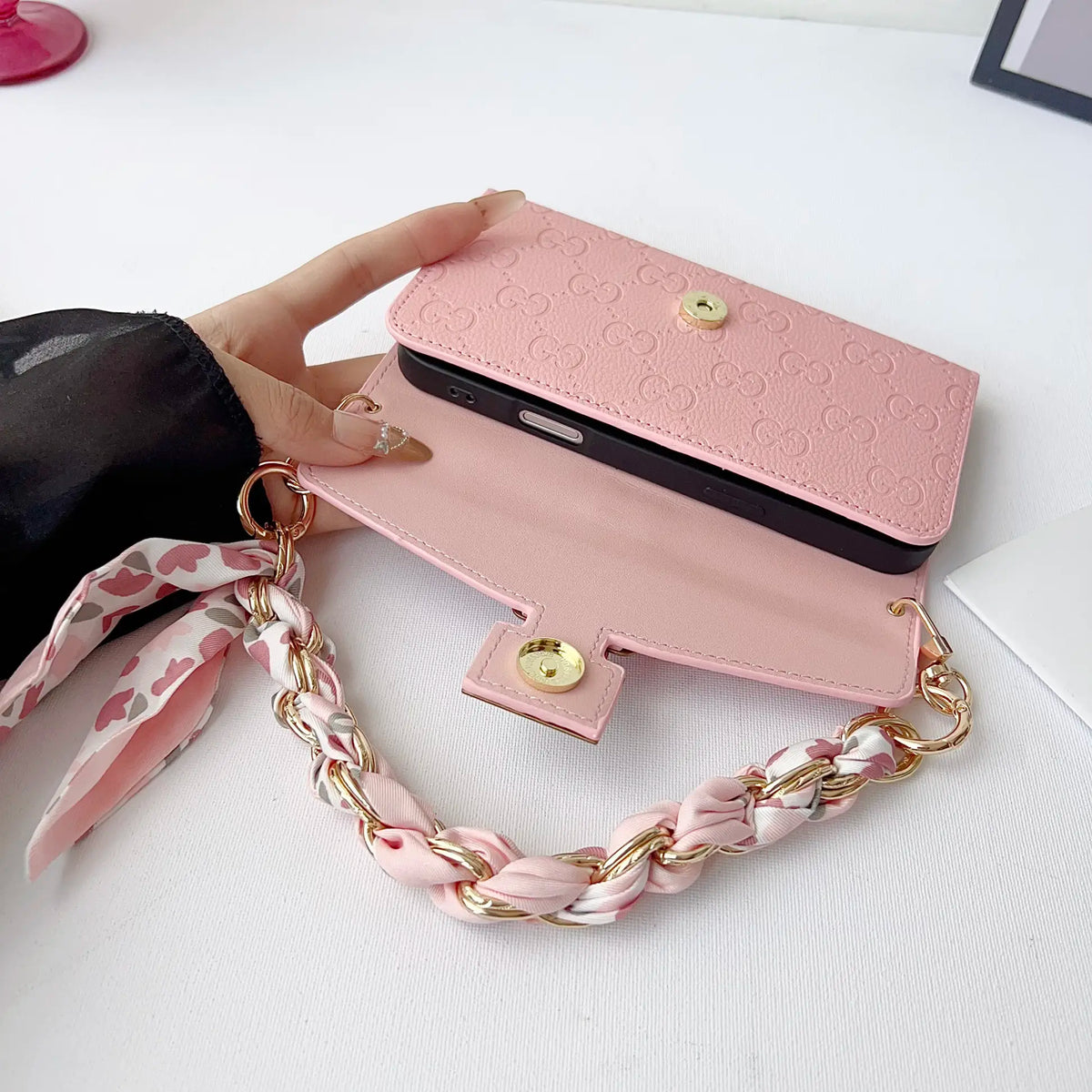Leather Wallet with Scarf Strap For iPhone 12-18 Pro & Pro Max